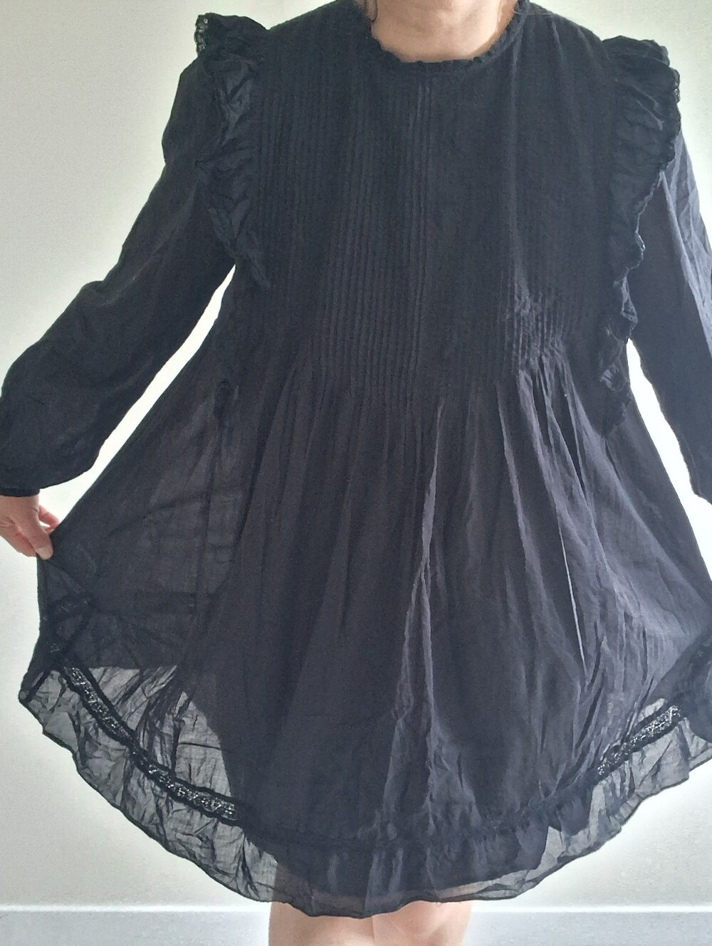 Aritzia Wilfred La Boheme Elie Broderie Cotton Lace Eyelet Dress Black Large - Picture 12 of 12